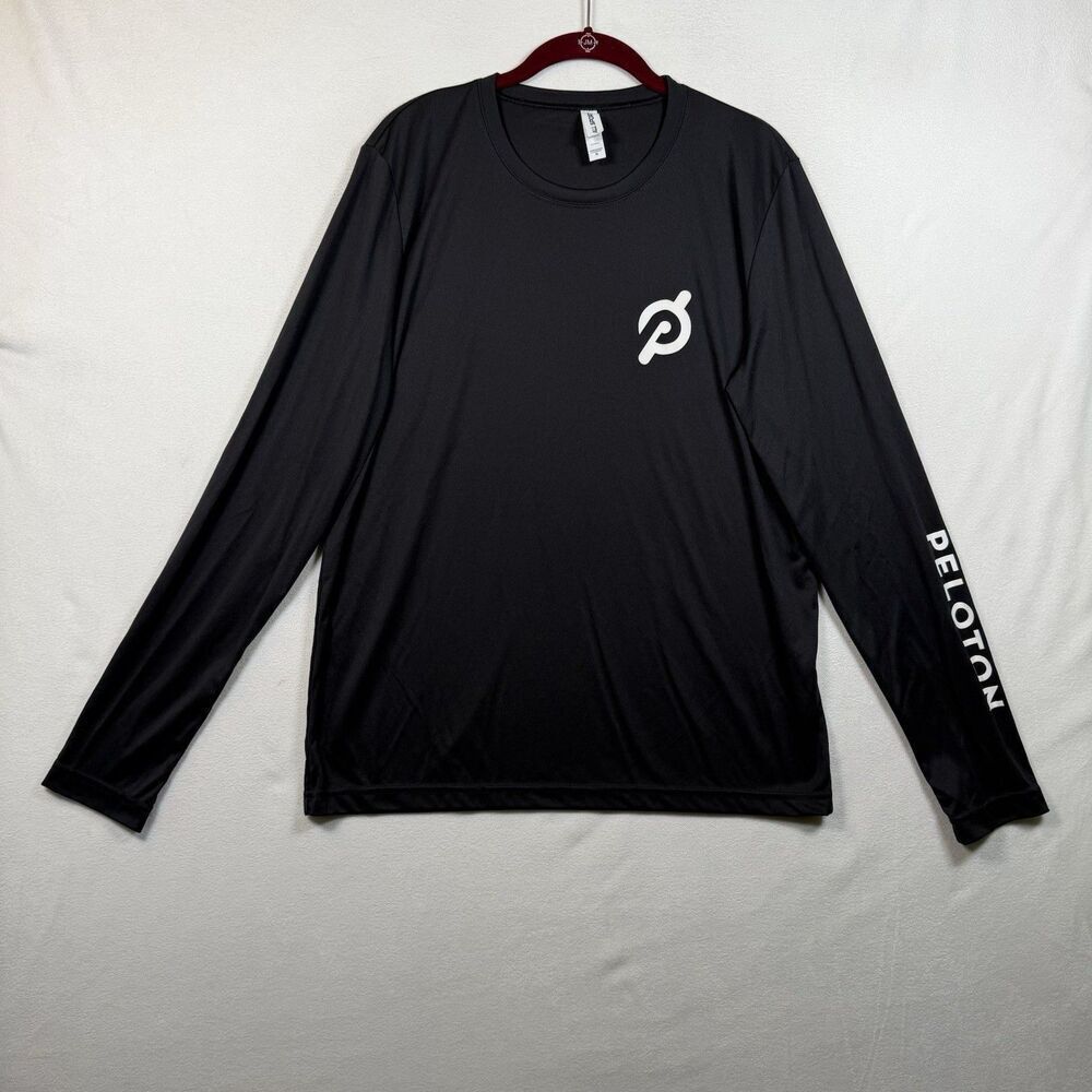 Peloton Long Sleeve Performance Shirt Mens Medium Black Athletic Tee Logo